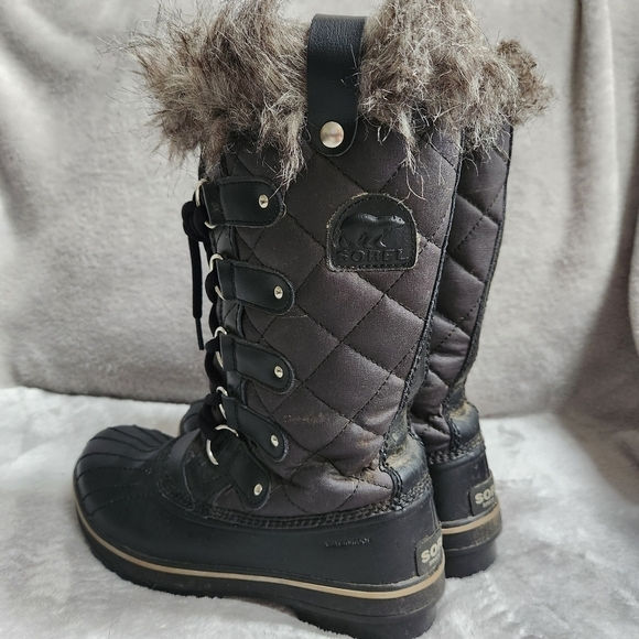 Sorel Tofino Womens 7 Boots Black Winter Waterproof Quilted Faux-Fur Trim - Picture 5 of 16